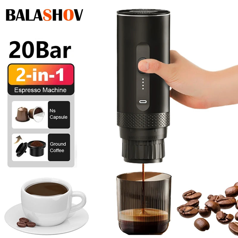 2-in-1 Kabellose elektrische Espressomaschine für Auto &amp; Zuhause Camping Tragbare KaffeemaschineKapselpulver Reisekaffeemaschine