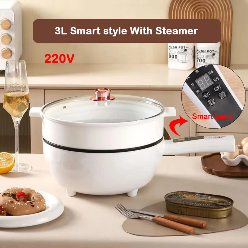 3L Multifunktionale Elektrische Wok Pfanne Antihaft-Lebensmittel Dampfgarer Smart Hot Pot Rauchfreie Kochheizung für Eintopf 