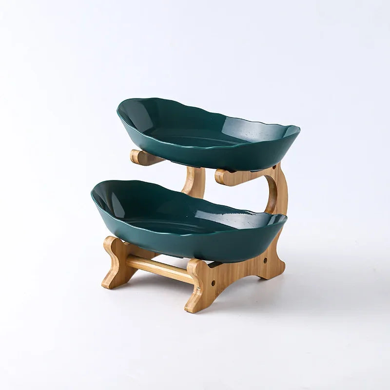 Dreistöckiges Tafelgeschirr, Geschirr, Obstschale aus Holz für die Küche mit Boden, unterteilter Teller, Snack-, Süßigkeiten-, Tortenständer, Salatschüssel ua