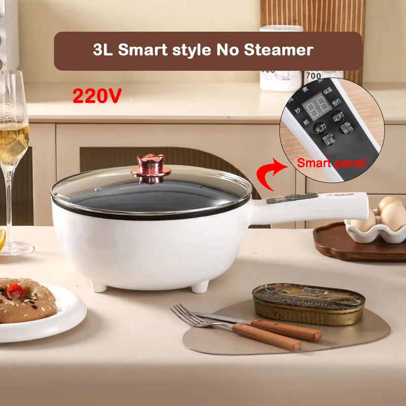 3L Multifunktionale Elektrische Wok Pfanne Antihaft-Lebensmittel Dampfgarer Smart Hot Pot Rauchfreie Kochheizung für Eintopf 