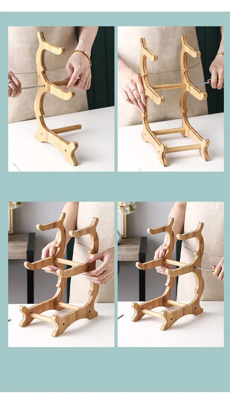 Dreistöckiges Tafelgeschirr, Geschirr, Obstschale aus Holz für die Küche mit Boden, unterteilter Teller, Snack-, Süßigkeiten-, Tortenständer, Salatschüssel ua