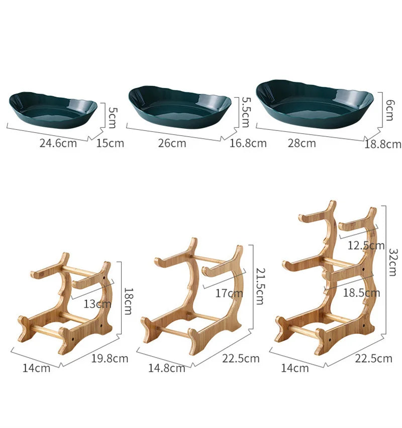 Dreistöckiges Tafelgeschirr, Geschirr, Obstschale aus Holz für die Küche mit Boden, unterteilter Teller, Snack-, Süßigkeiten-, Tortenständer, Salatschüssel ua